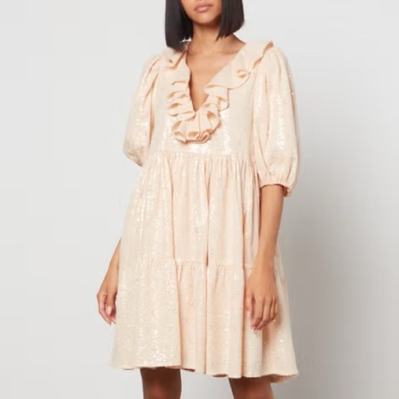 STINE GOYA Imperio Sequin Cotton Mini New Years Dress in Coconut Sparkles Size M - Picture 2 of 13